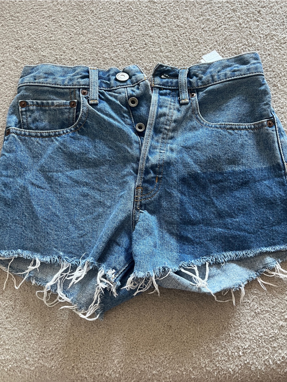 Moussy Blue Frayed-Hem Denim Shorts